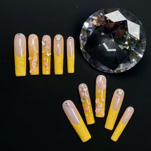 3D Acrylic Flowers Nail Charms Yellow frosted texture
