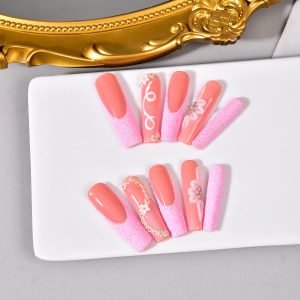 3D pure white petals with French texture and pink embellishment