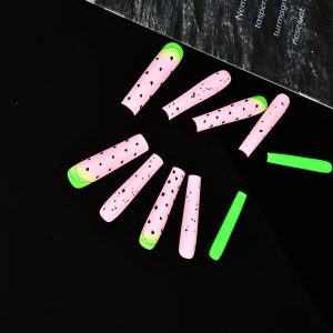 Light pink strawberry water drop vibrant green girly style
