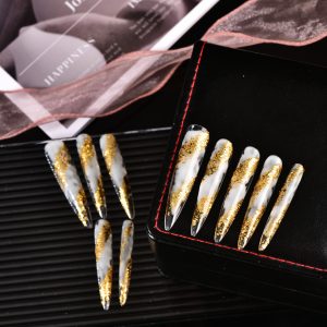 Magic mirror powder texture, gold nude nail art
