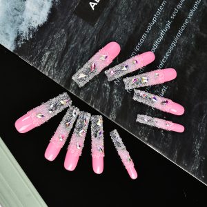 Ice-transparent girlish pink double-stitched water drop diamond style