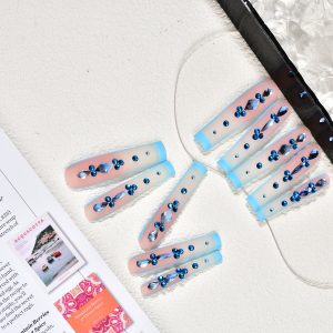 Pink Almond Blue edge diamond embellishment