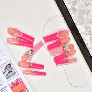 Hot Girl Pink 3D Diamond Butterfly Handmade Nail Art