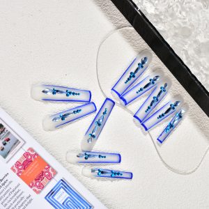 Gradient color ice blue sparkling diamond handmade phototherapy wear nail